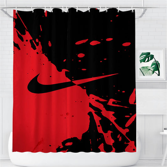 Red Nike Wallpaper Ink Logo Bathroom Shower Curtain Fabric Waterproof | 66 X 72 Inch