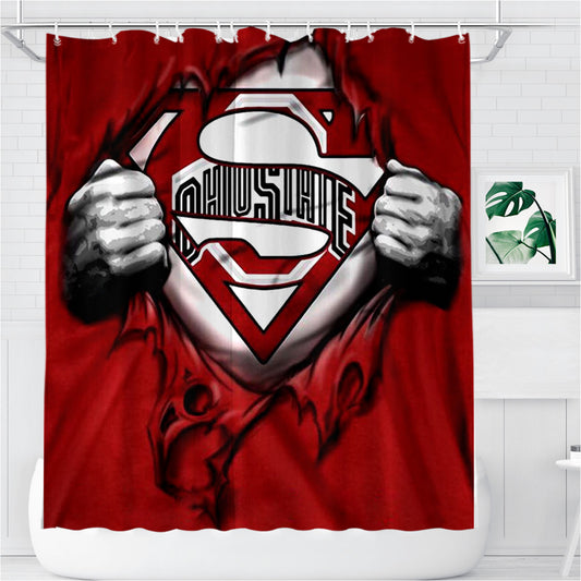 Red Ohio State Heroes Bathroom Shower Curtain Fabric Waterproof | 66 X 72 Inch