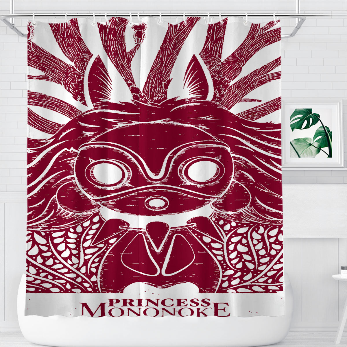 Red Princess Mononoke Illustrations Art Bathroom Shower Curtain Fabric Waterproof | 66 X 72 Inch