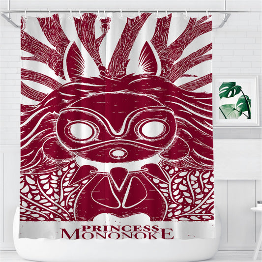 Personalized Red Princess Mononoke Illustrations Art Shower Curtain Farmhouse Bathroom Decor