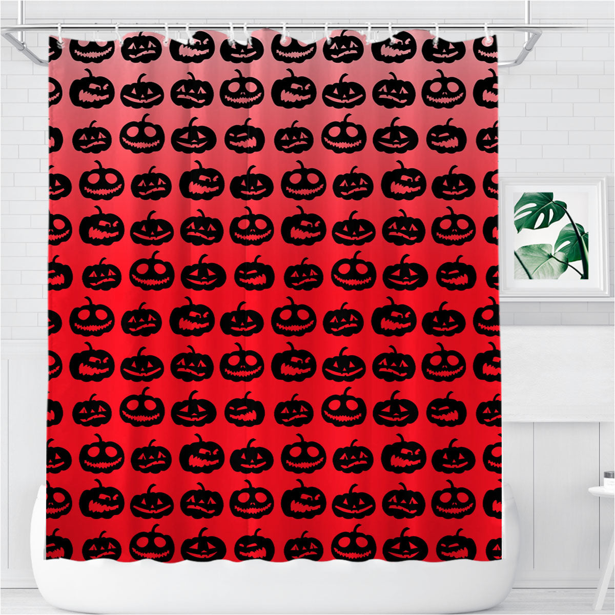 Red Pumpkins Pattern Silhouette Collections Bathroom Shower Curtain Fabric Waterproof | 66 X 72 Inch