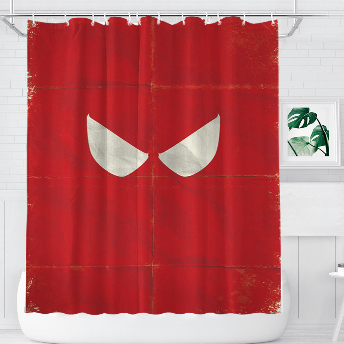 Red Spiderman Minimalist Paper Bathroom Shower Curtain Fabric Waterproof | 66 X 72 Inch