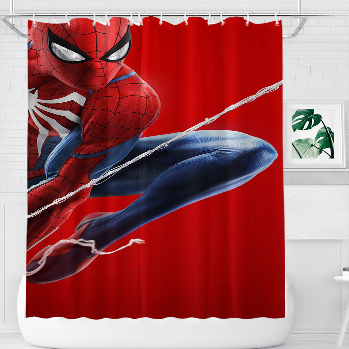 Red Spiderman Red Background Bathroom Shower Curtain Fabric Waterproof | 66 X 72 Inch