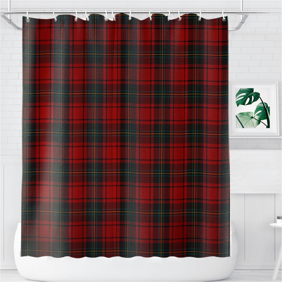 Red Tartan Bathroom Shower Curtain Fabric Waterproof | 66 X 72 Inch