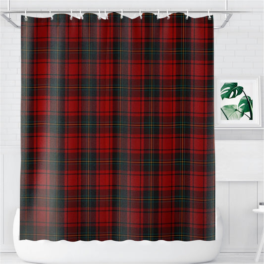 Red Tartan Bathroom Shower Curtain Fabric Waterproof | 66 X 72 Inch