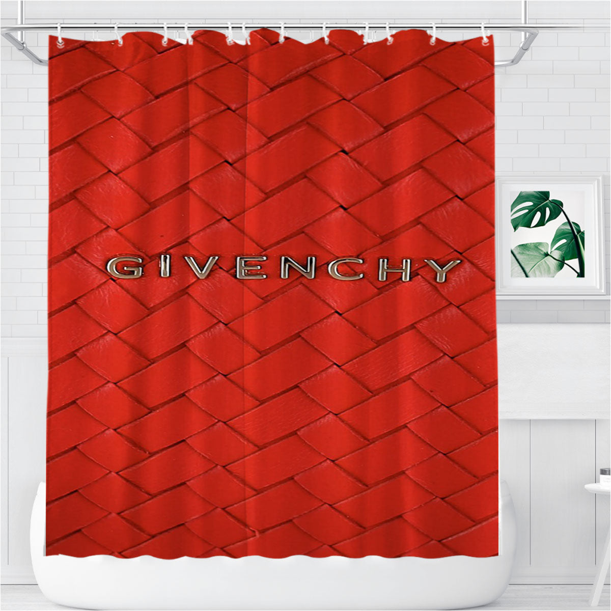 Red Wallet Texture Givenchy Bathroom Shower Curtain Fabric Waterproof | 66 X 72 Inch