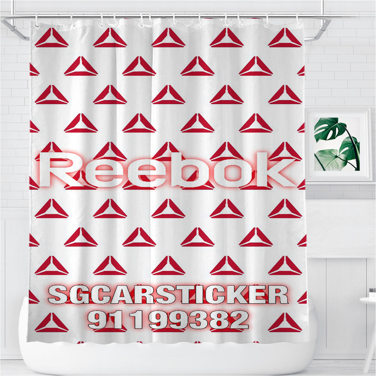 Reebok Logo Pattern Bathroom Shower Curtain Fabric Waterproof | 66 X 72 Inch
