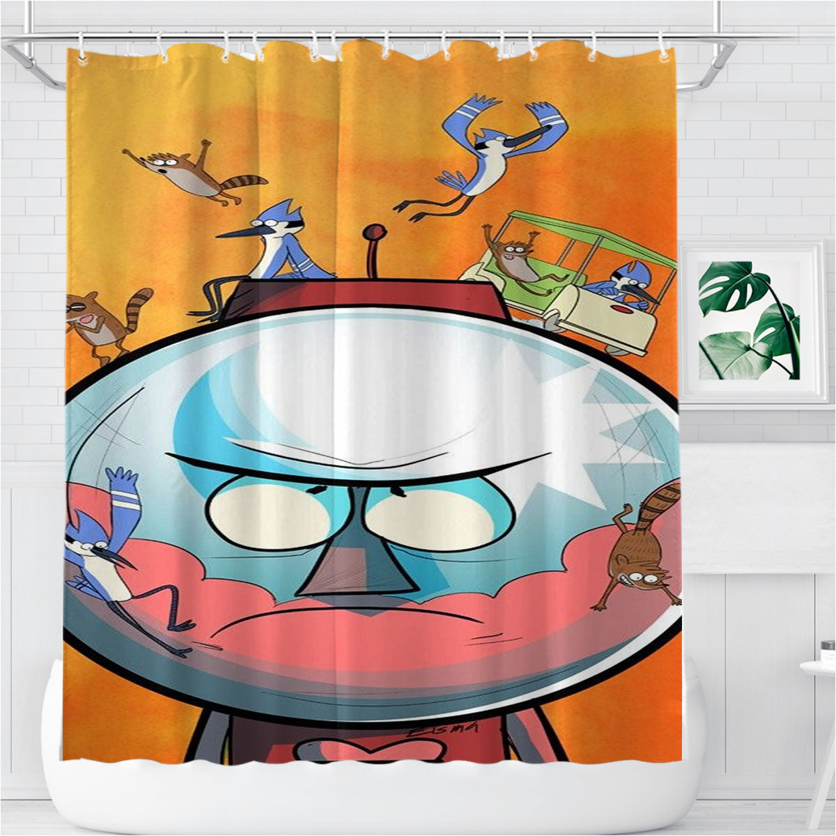 Regular Show Cartoon Network Animation Art Bathroom Shower Curtain Fabric Waterproof | 66 X 72 Inch