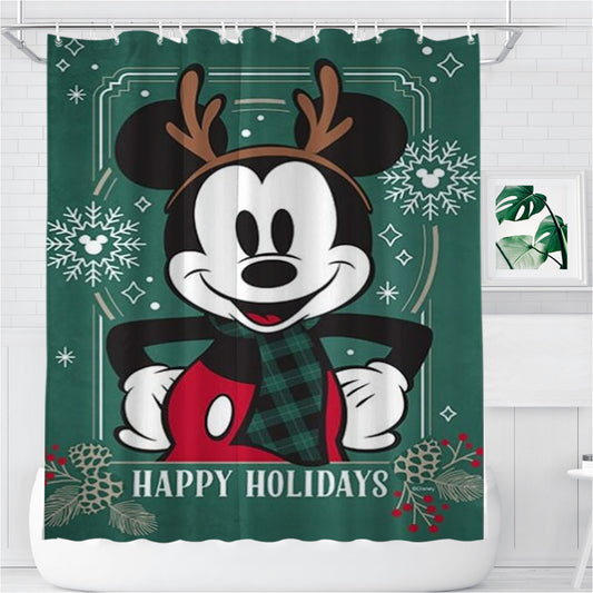 Personalized Reindeer Holiday Mickey Shower Curtain Farmhouse Bathroom Decor