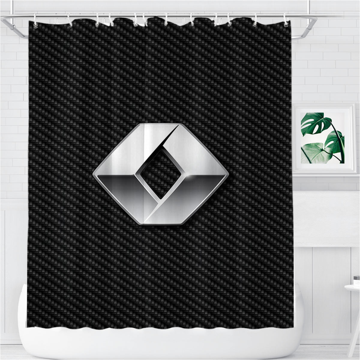 Renault Carbon Fiber Bathroom Shower Curtain Fabric Waterproof | 66 X 72 Inch