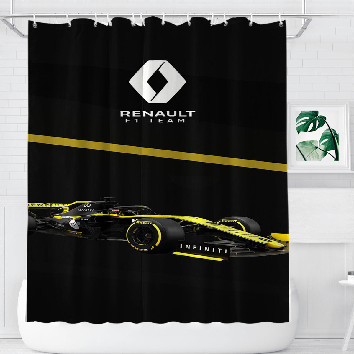 Renault Formula One Bathroom Shower Curtain Fabric Waterproof | 66 X 72 Inch
