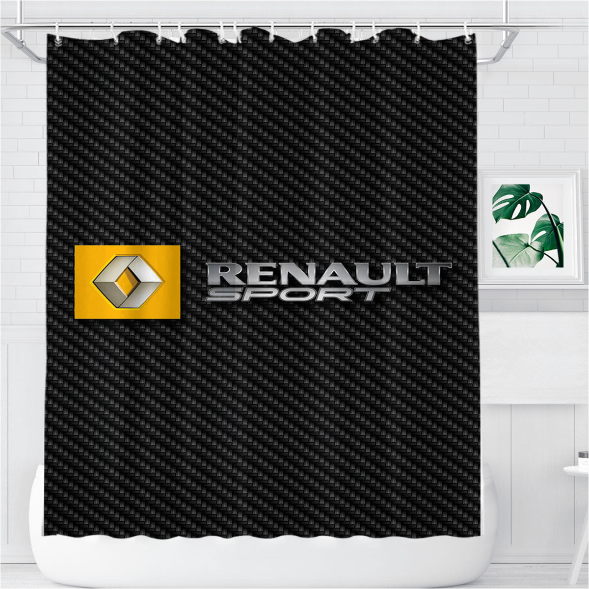 Renault Sport Carbon Fiber Bathroom Shower Curtain Fabric Waterproof | 66 X 72 Inch