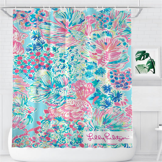 Resort Escape Lilly Pulitzer Bathroom Shower Curtain Fabric Waterproof | 66 X 72 Inch