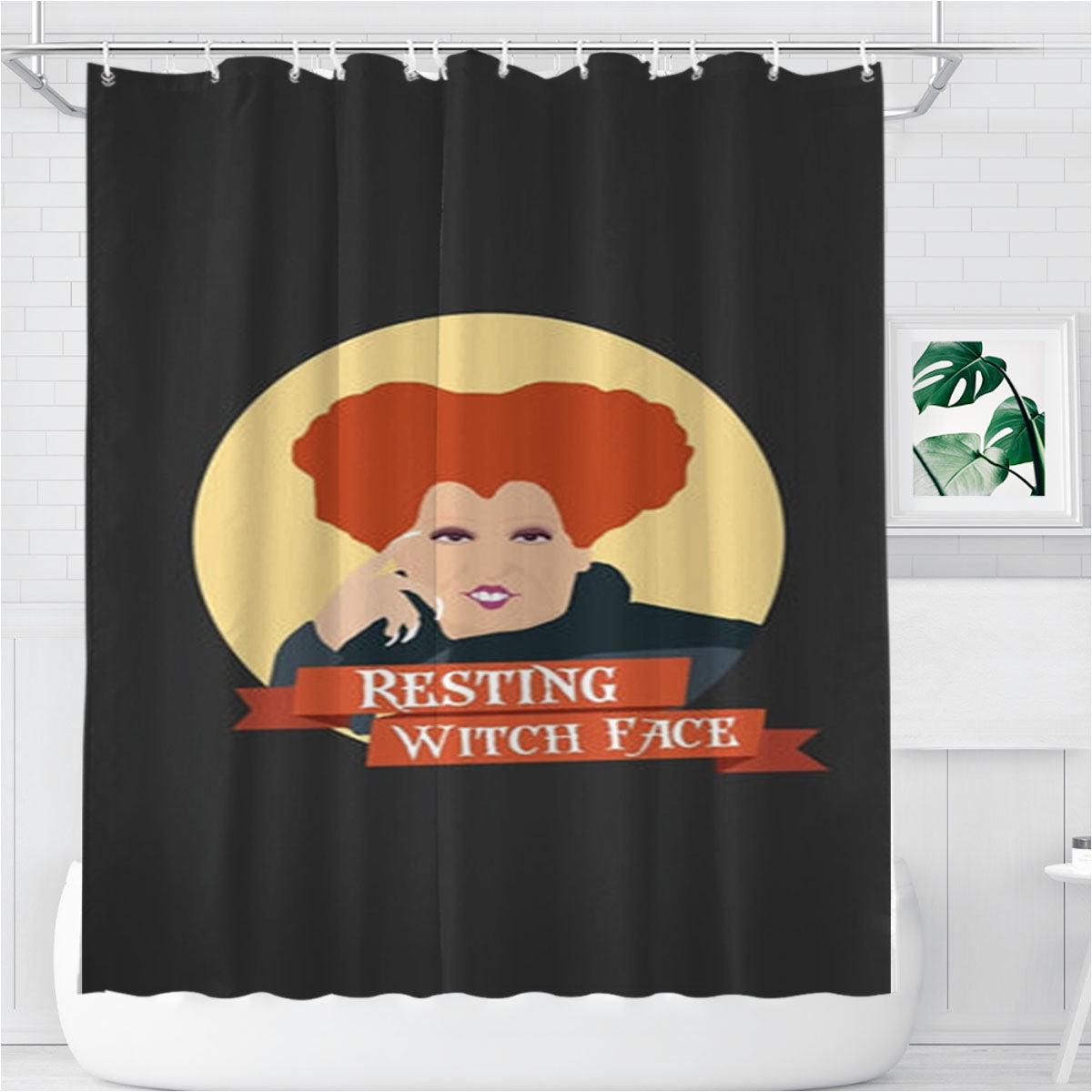 Resting Witch Face - Hocus Halloween Bathroom Shower Curtain Fabric Waterproof | 66 X 72 Inch
