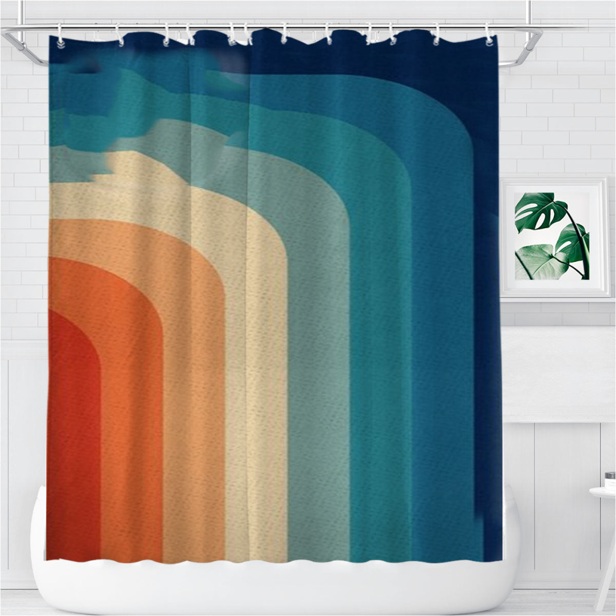Retro 70S Color Palette Bathroom Shower Curtain Fabric Waterproof | 66 X 72 Inch