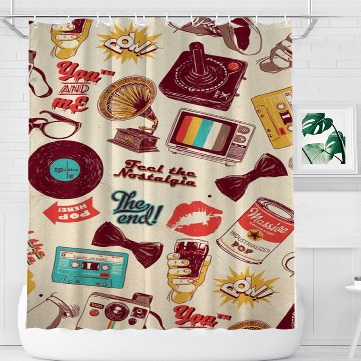 Retro Iphone Wallpaper Pattern Bathroom Shower Curtain Fabric Waterproof | 66 X 72 Inch