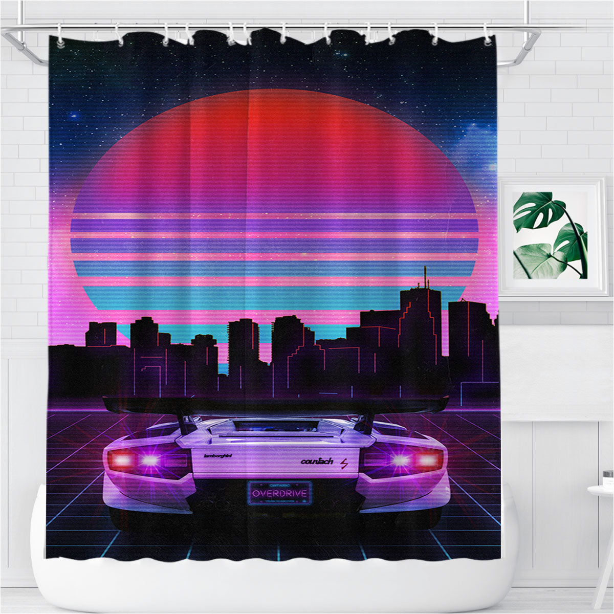 Retro Lamborghini Bathroom Shower Curtain Fabric Waterproof | 66 X 72 Inch