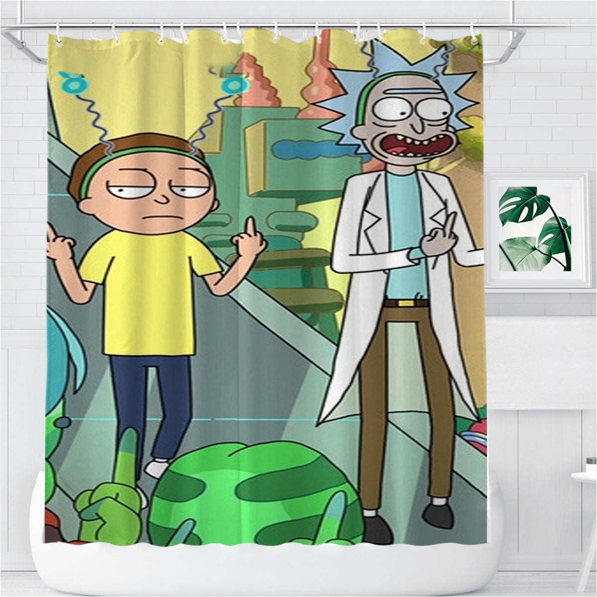 Rick And Morty Cartoon Bathroom Shower Curtain Fabric Waterproof | 66 X 72 Inch