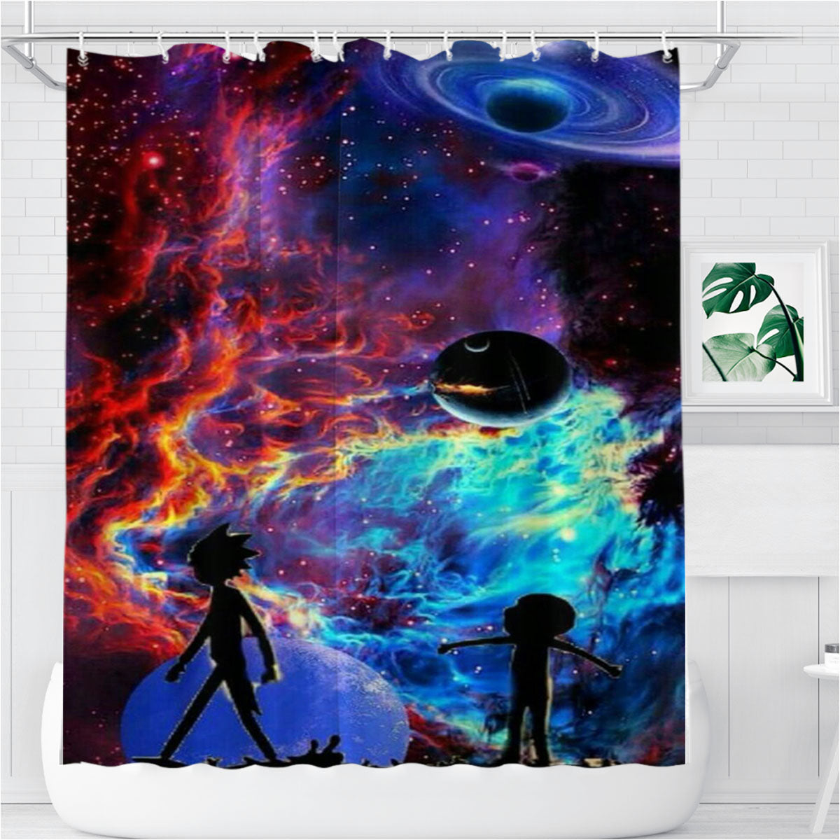 Rick And Morty Flat Galaxy Bathroom Shower Curtain Fabric Waterproof | 66 X 72 Inch