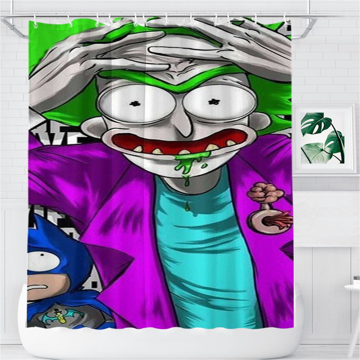 Rick And Morty Joker Batman Bathroom Shower Curtain Fabric Waterproof | 66 X 72 Inch