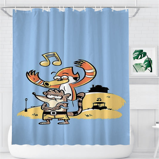 Personalized Rigby And Mordecai As Banjo And Kazooie Shower Curtain Farmhouse Bathroom Decor