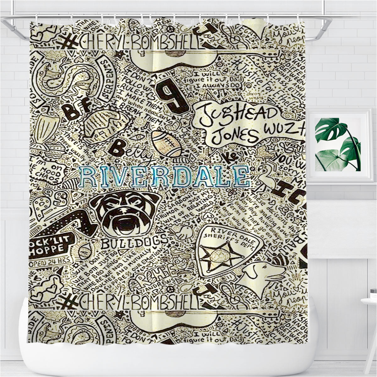Riverdale Jughead Serpents Pattern Bathroom Shower Curtain Fabric Waterproof | 66 X 72 Inch