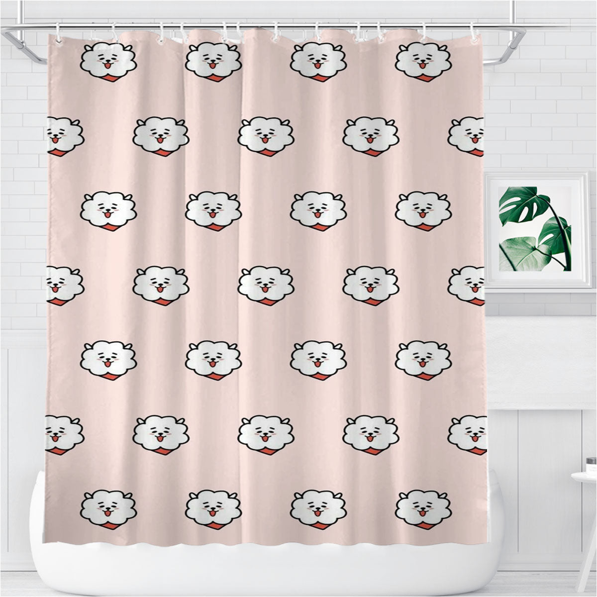 Rj Bt21 Jin Bts Pattern Bathroom Shower Curtain Fabric Waterproof | 66 X 72 Inch