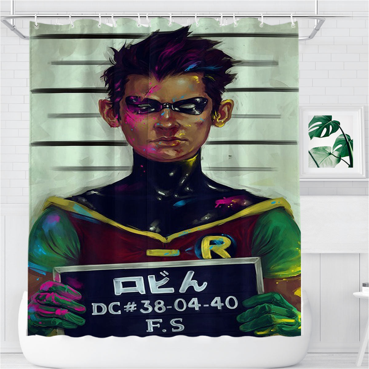 Robin Dick Grayson Titans Dc Comics Mugshot Bathroom Shower Curtain Fabric Waterproof | 66 X 72 Inch