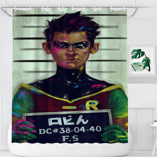 Personalized Robin Dick Grayson Titans Dc Comics Mugshot Shower Curtain Farmhouse Bathroom Decor