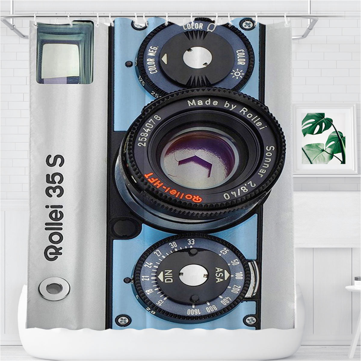 Rollei 5 S Blue Silver Retro Camera Bathroom Shower Curtain Fabric Waterproof | 66 X 72 Inch