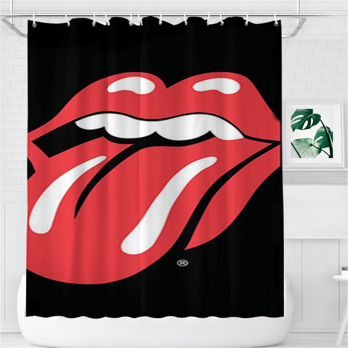 Rolling Stone Tongue Coaster Bathroom Shower Curtain Fabric Waterproof | 66 X 72 Inch