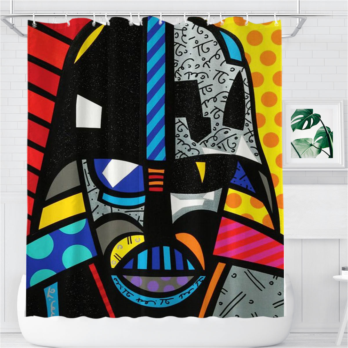 Romero Britto Darth Vader Star Wars Wallpaper Bathroom Shower Curtain Fabric Waterproof | 66 X 72 Inch