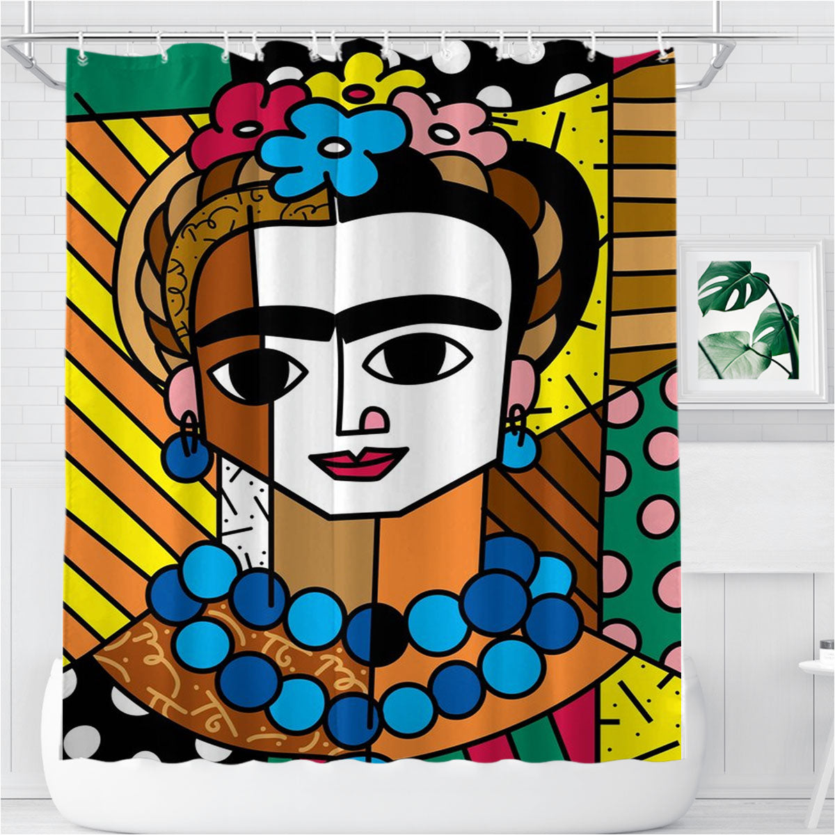 Romero Britto Frida Kahlo Wallpaper Bathroom Shower Curtain Fabric Waterproof | 66 X 72 Inch