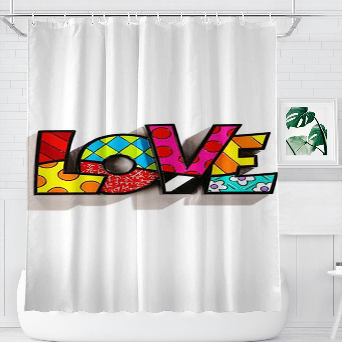 Romero Britto Pop Love Bathroom Shower Curtain Fabric Waterproof | 66 X 72 Inch