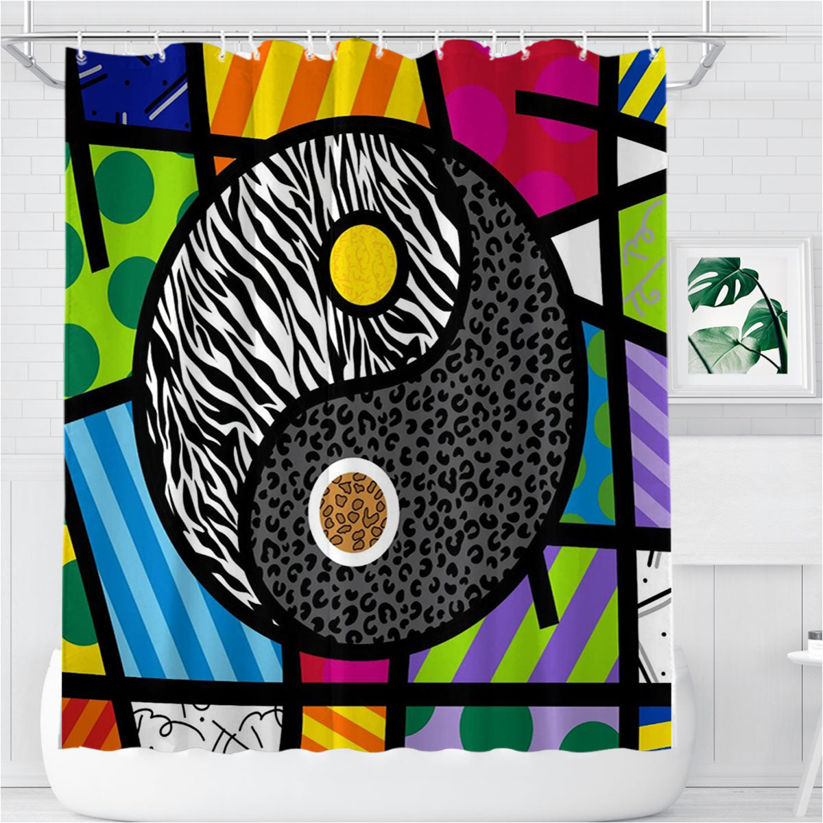 Romero Britto Yin Yang Wallpaper Bathroom Shower Curtain Fabric Waterproof | 66 X 72 Inch