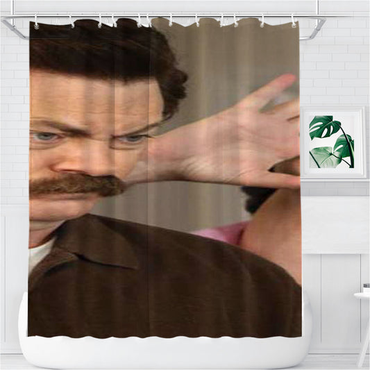 Ron Swanson Mean Look Bathroom Shower Curtain Fabric Waterproof | 66 X 72 Inch