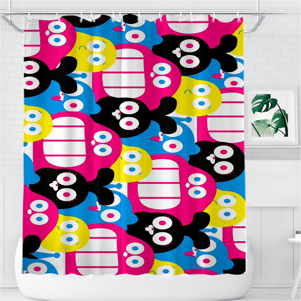 Ronda Cartoon Network Pattern Bathroom Shower Curtain Fabric Waterproof | 66 X 72 Inch
