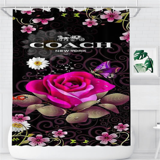 Rose Coach New York Bathroom Shower Curtain Fabric Waterproof
