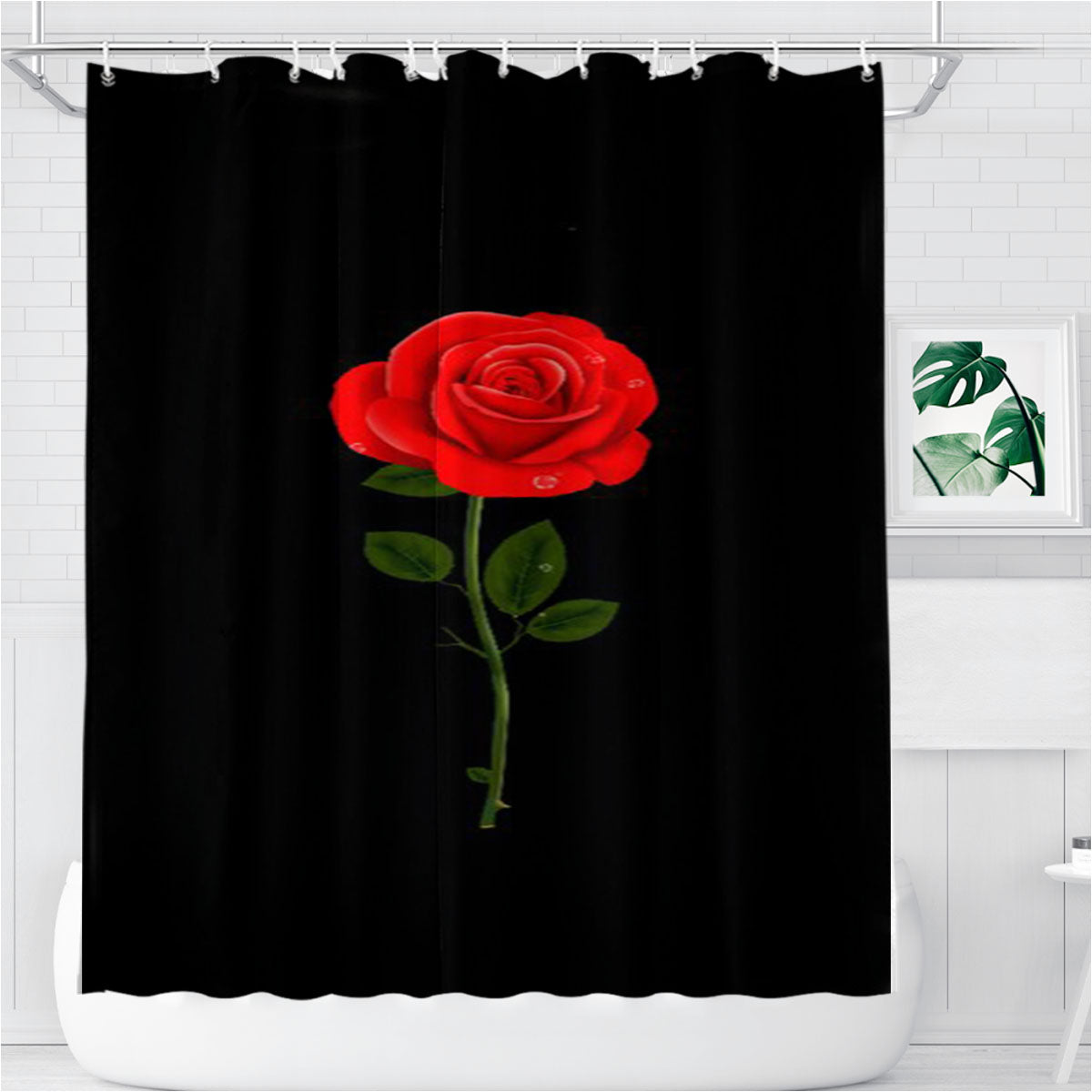 Rose Logo Flowers Bathroom Shower Curtain Fabric Waterproof | 66 X 72 Inch