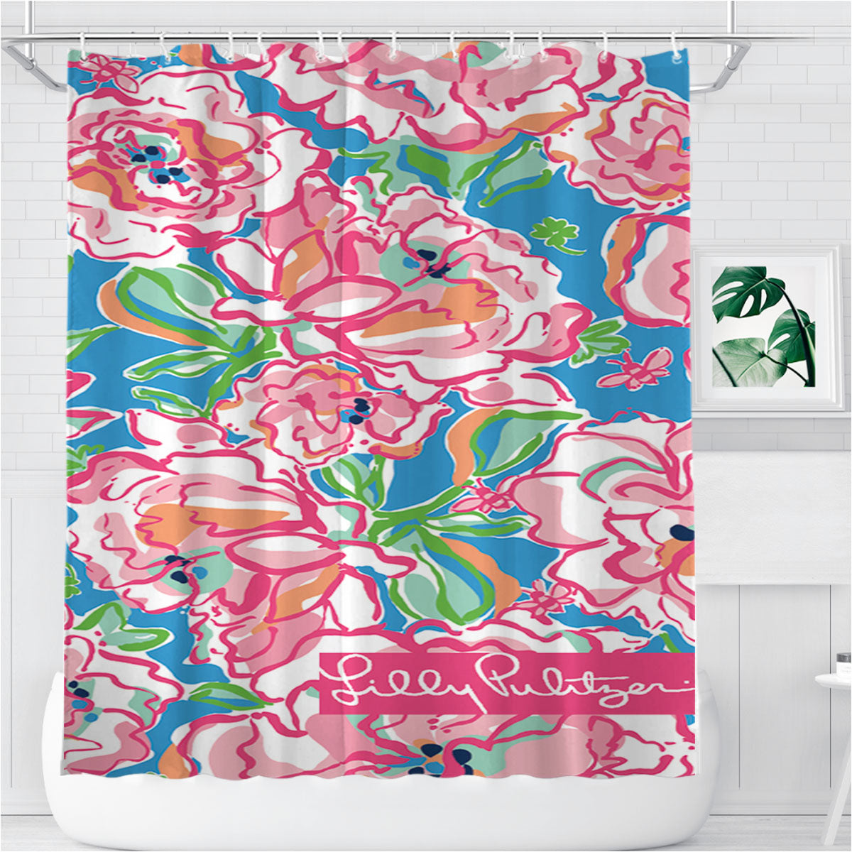 Rose Pattern Lilly Pulitzer Bathroom Shower Curtain Fabric Waterproof | 66 X 72 Inch