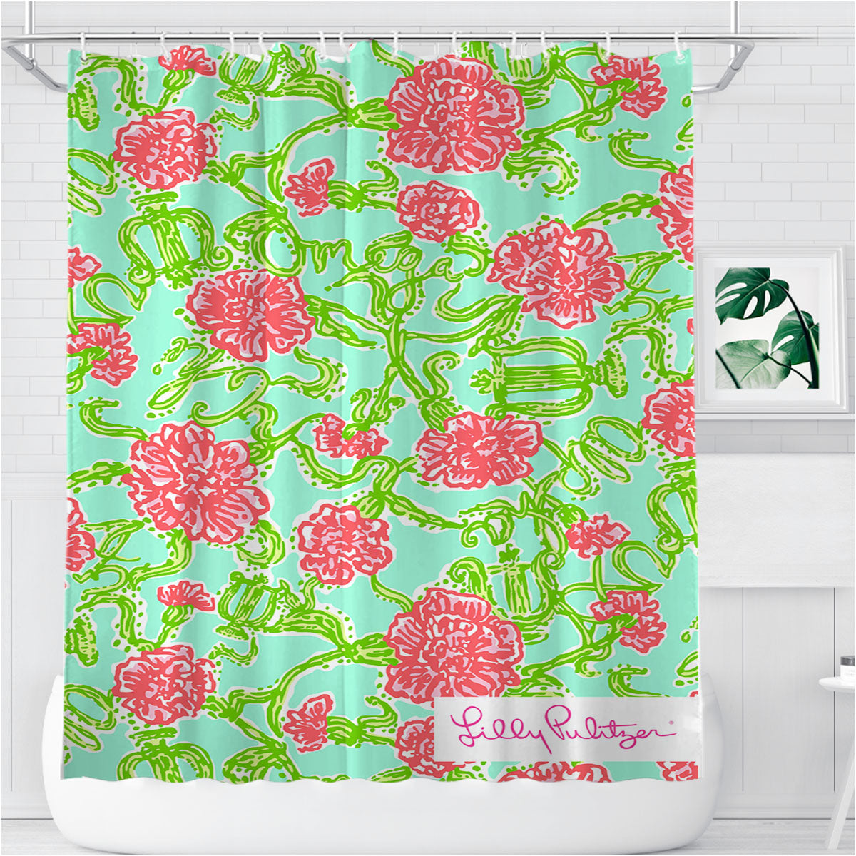 Roses Lilly Pulitzer Bathroom Shower Curtain Fabric Waterproof | 66 X 72 Inch