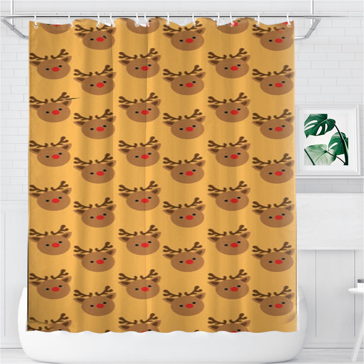 Rudolph Pattern - Christmas Patterns Bathroom Shower Curtain Fabric Waterproof | 66 X 72 Inch