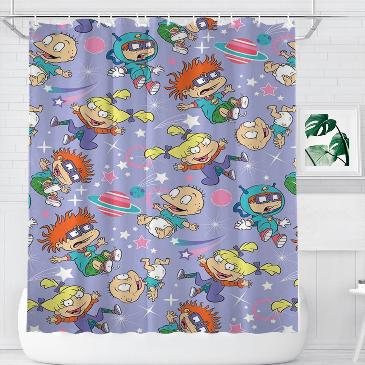Rugrats Pattern Plannet Bathroom Shower Curtain Fabric Waterproof | 66 X 72 Inch