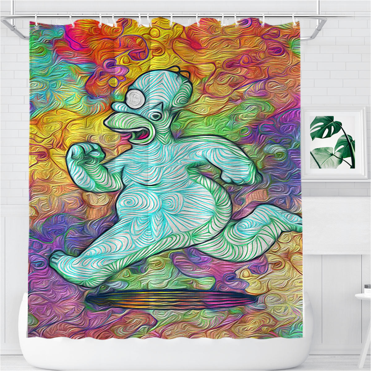 Run Homer The Simpson Abstract Bathroom Shower Curtain Fabric Waterproof | 66 X 72 Inch