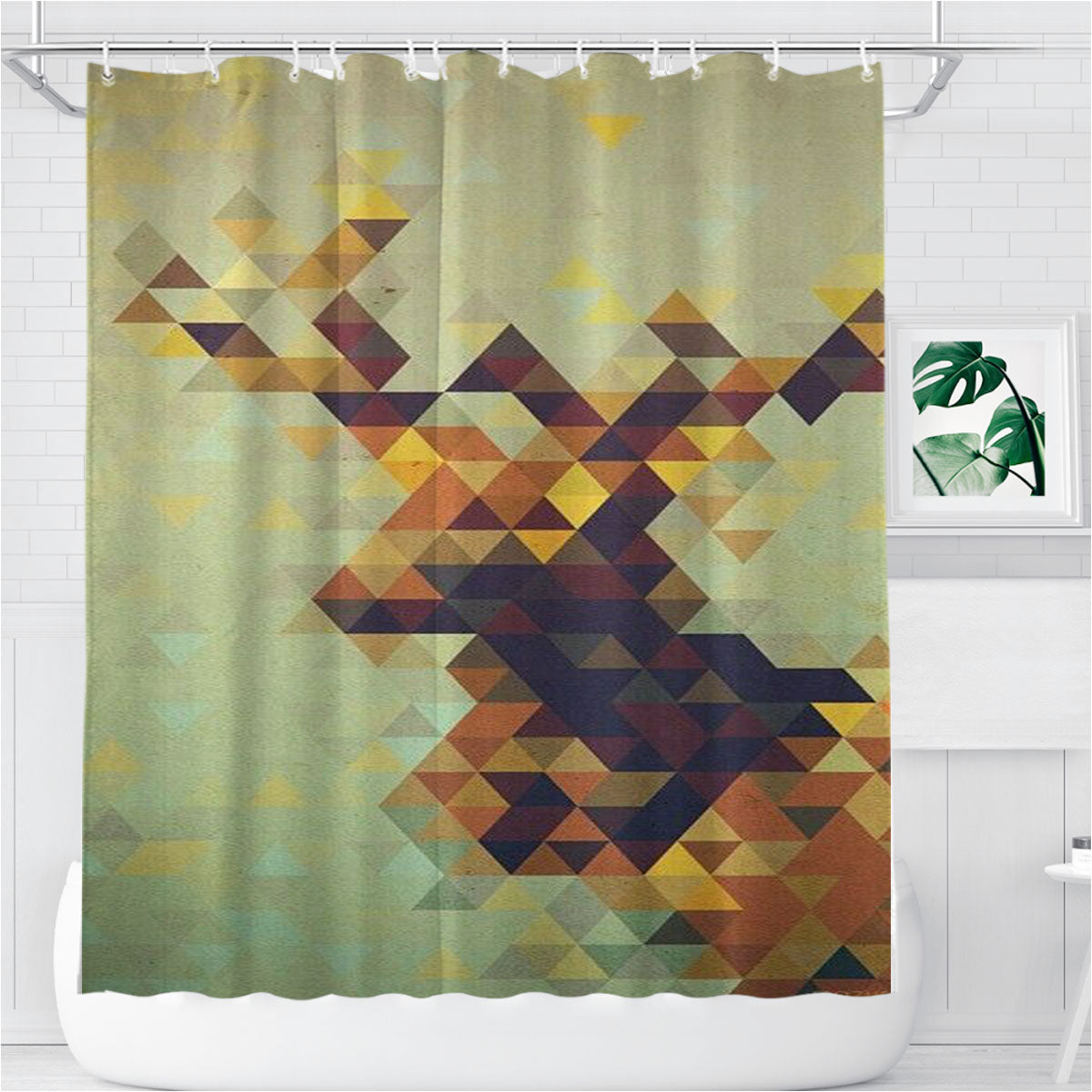 Rusa Triangle Bathroom Shower Curtain Fabric Waterproof | 66 X 72 Inch