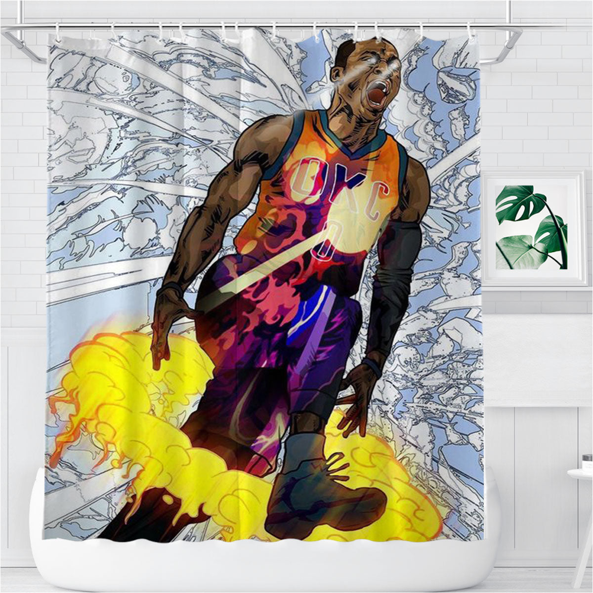 Russell Westbrook Art Bathroom Shower Curtain Fabric Waterproof | 66 X 72 Inch