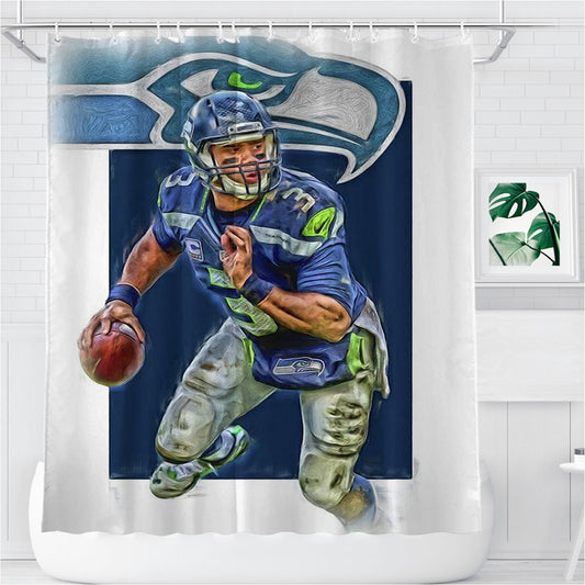 Personalized Russell Wilson Seattle Seahawks Oil Art Shower Curtain Farmhouse Bathroom Decor