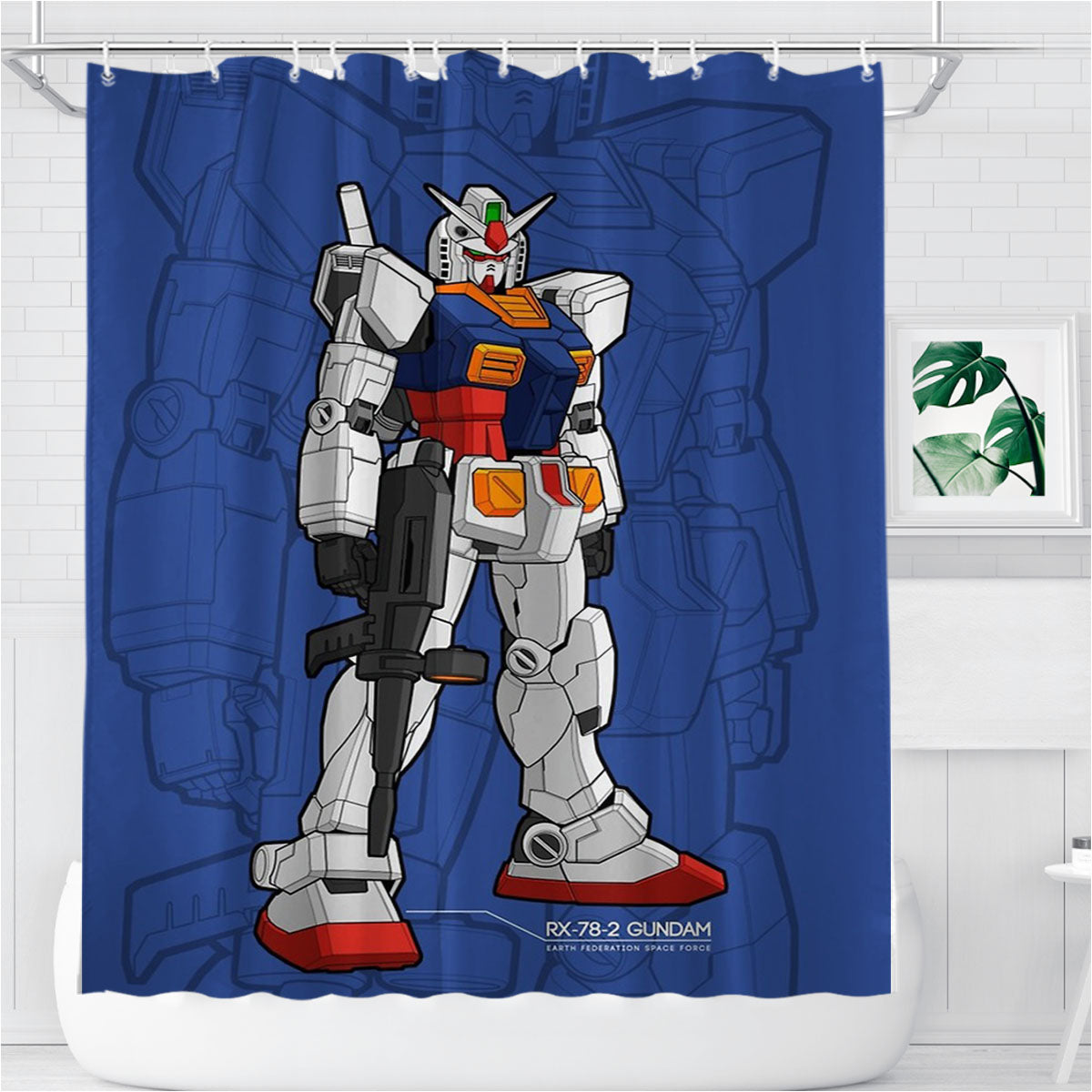 Rx 78 Blue Gundam Mecha Bathroom Shower Curtain Fabric Waterproof | 66 X 72 Inch