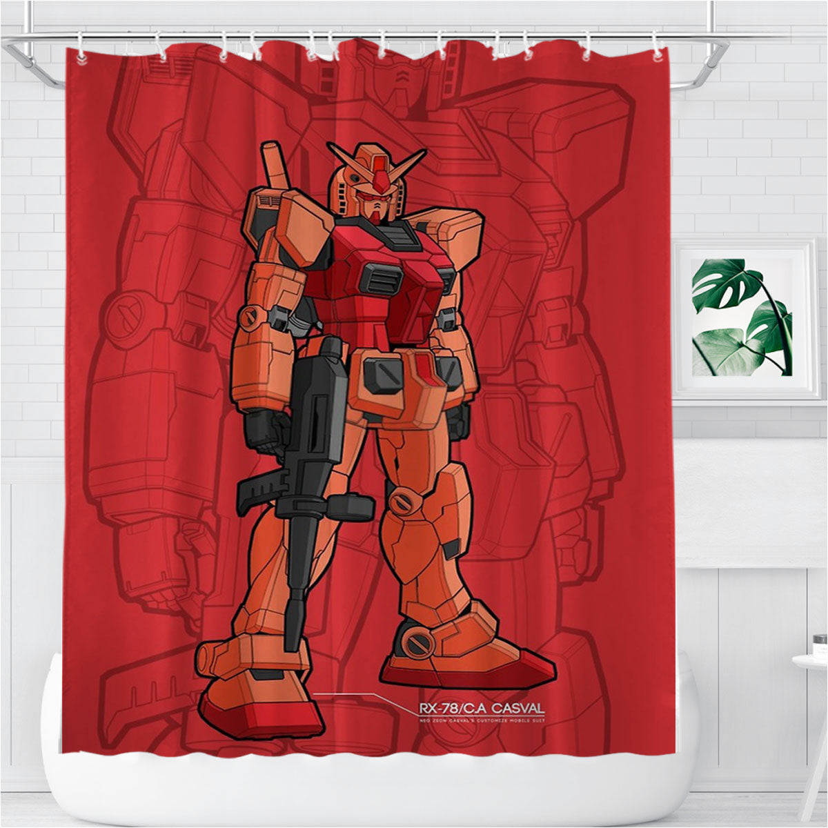 Rx 78 Casval Red Gundam Mecha Bathroom Shower Curtain Fabric Waterproof | 66 X 72 Inch
