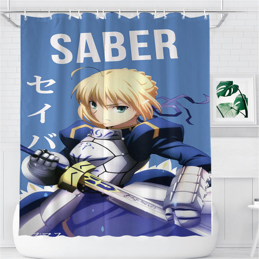 Personalized Saber Fate Stay Night Anime Shower Curtain Farmhouse Bathroom Decor